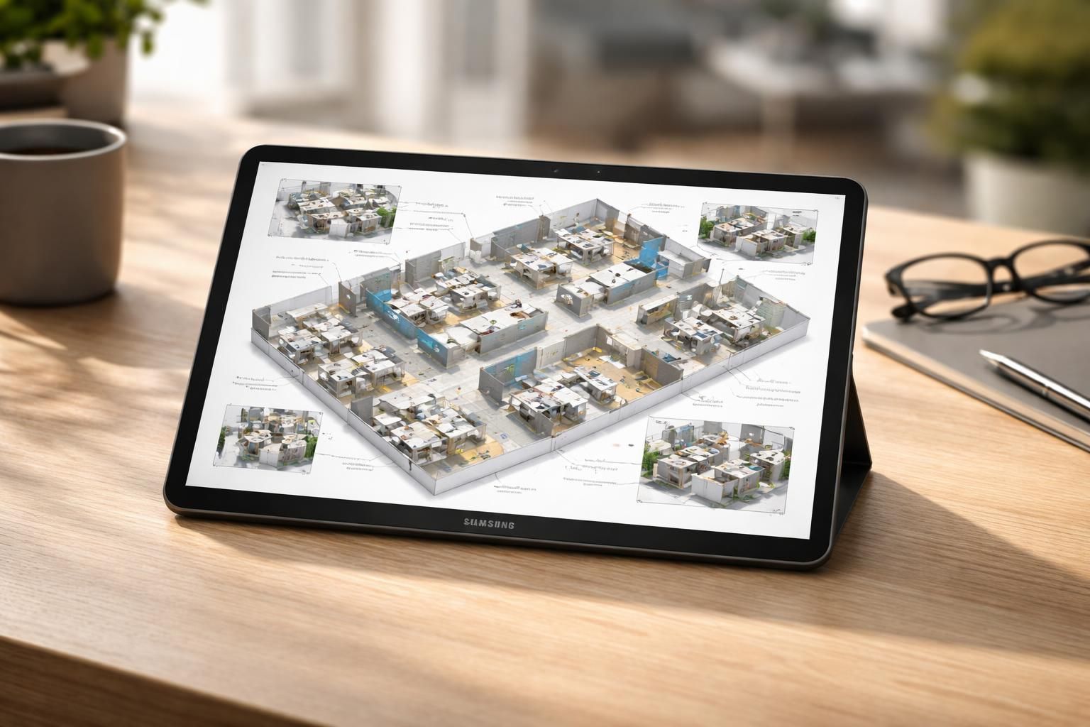 découvrez comment présenter efficacement les surfaces et options d’aménagement de bureaux sur une tablette samsung, alliant praticité et technologie pour vos projets professionnels.