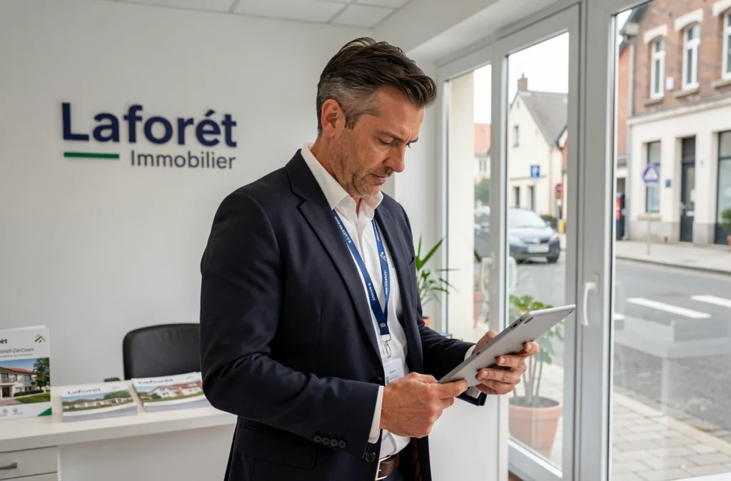 Conseiller de l'agence Laforêt Immobilier en Seine-et-Marne dans son bureau