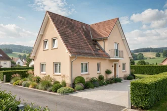 Vue d'ensemble d'une maison individuelle moderne dans un quartier résidentiel en Moselle, symbolisant les meilleurs constructeurs de la région