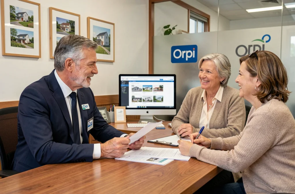 Conseiller Orpi Seine-et-Marne en réunion avec des clients dans l'agence