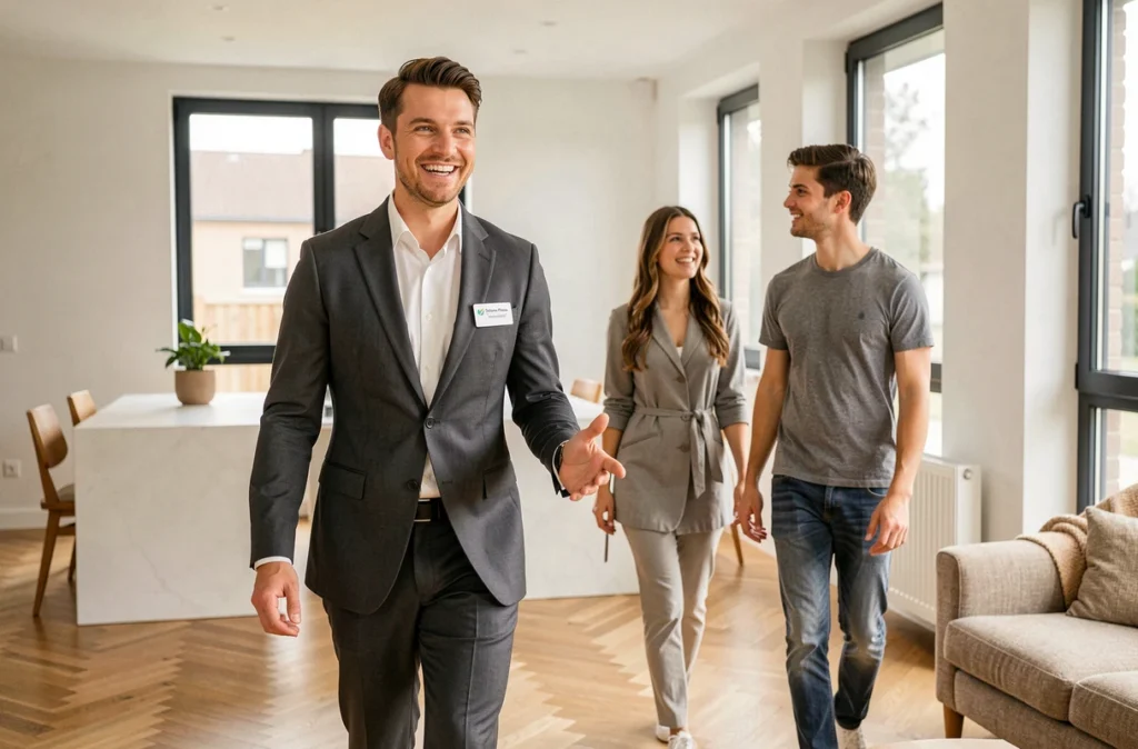 Conseiller Stéphane Plaza Immobilier faisant visiter un appartement en Seine-et-Marne